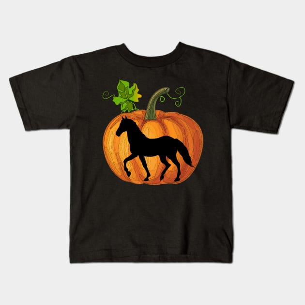 Horse in pumpkin Kids T-Shirt by Flavie Kertzmann